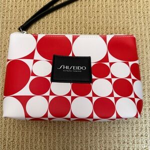 Shiseido Red and White Geometric Cosmetic Bag